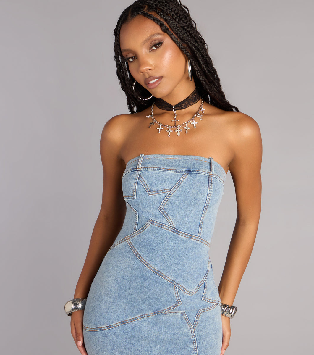 Star Struck Denim Tube Mini Dress