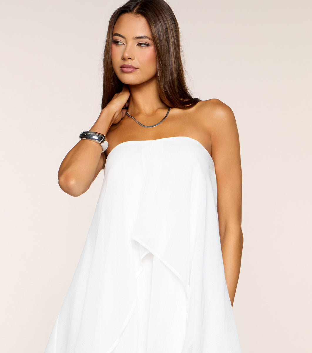 strapless dress with flowy bottom Strapless Ruched Flowy Maxi Dress  J.ING