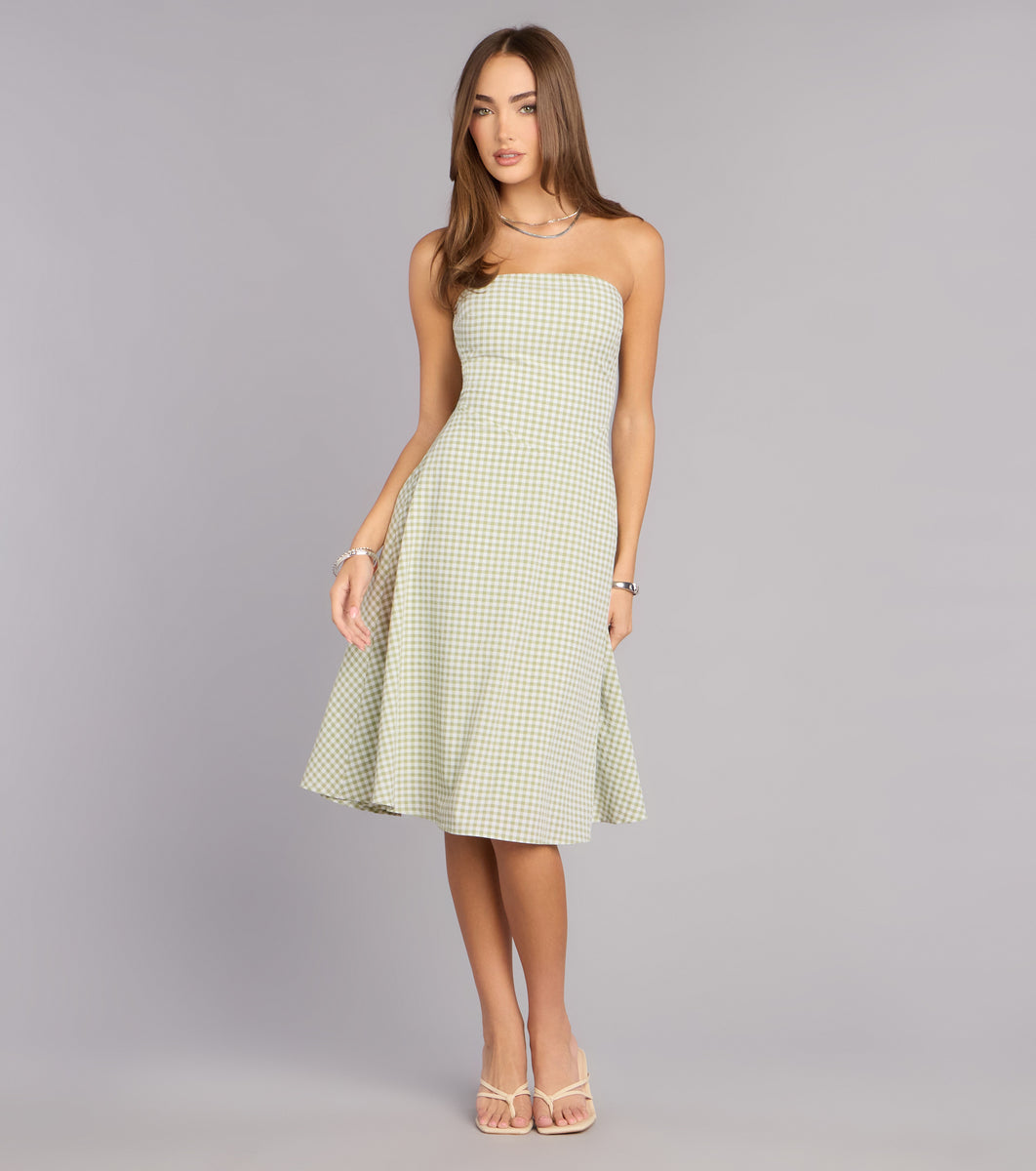 Sunny Day Cutie Gingham Midi Dress in Sage | Size: S | Knit Fabric/Woven Fabric | Windsor Sunny Day Cutie Gingham Midi Dress in Sage | Size: S | Knit Fabric/Woven Fabric | Windsor