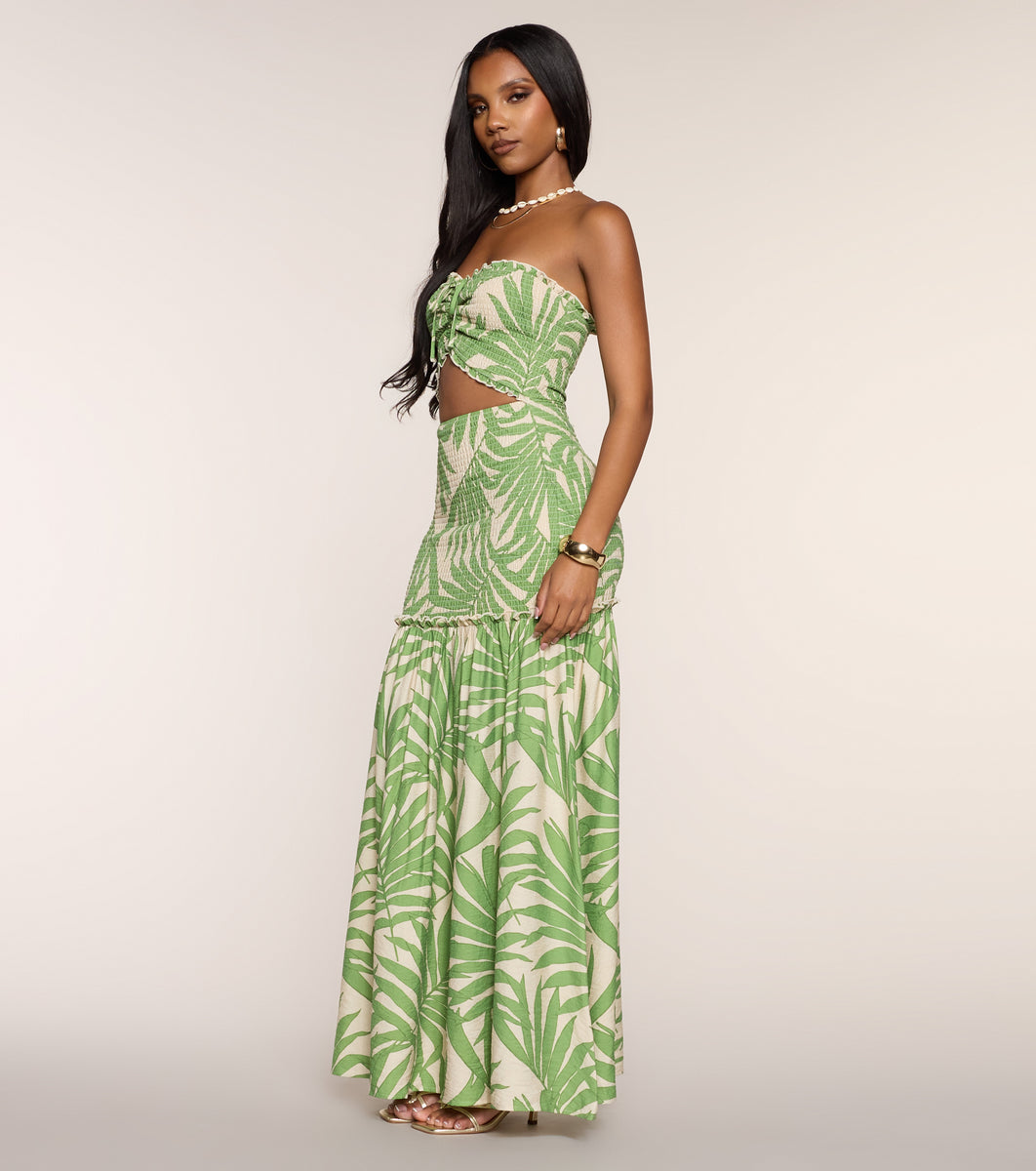 green tropical print maxi dress Coconut Coast Cutout sale-MS