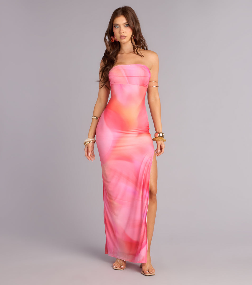 hot topic mesh dress Windsor Island Time Tropical Floral Mesh Maxi Dress in Pink | Size: M