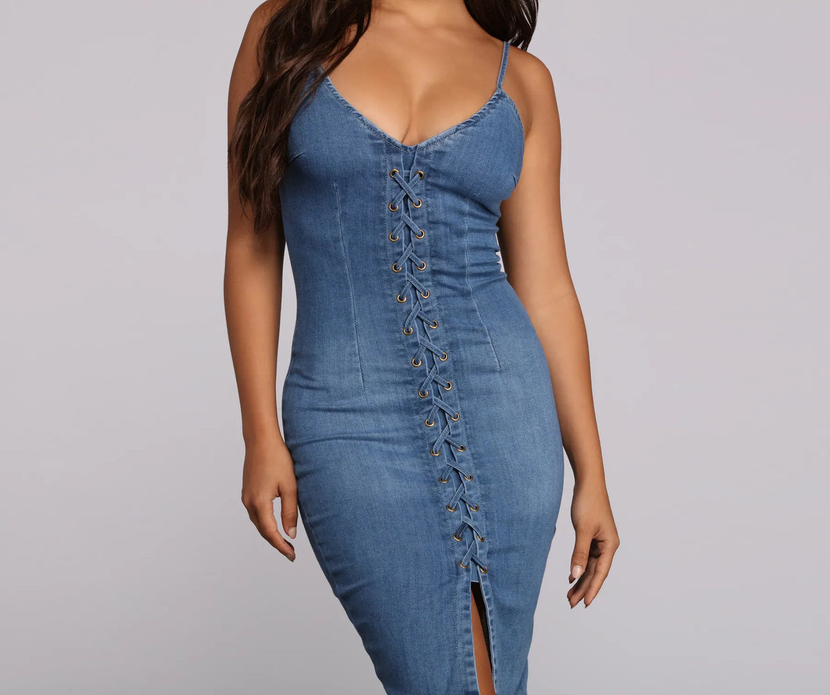 dream on denim mini dress Dream in Denim Mini Dress Josie's Boutique
