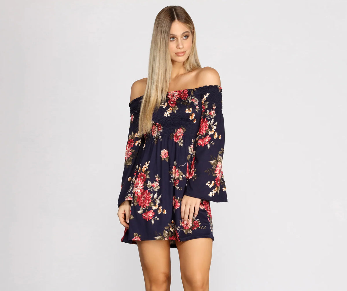 Bell Sleeve Beauty Floral Mini Dress | Windsor
