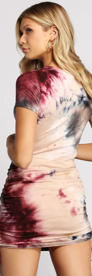 Such A Dream Tie Dye Ruched Mini Dress