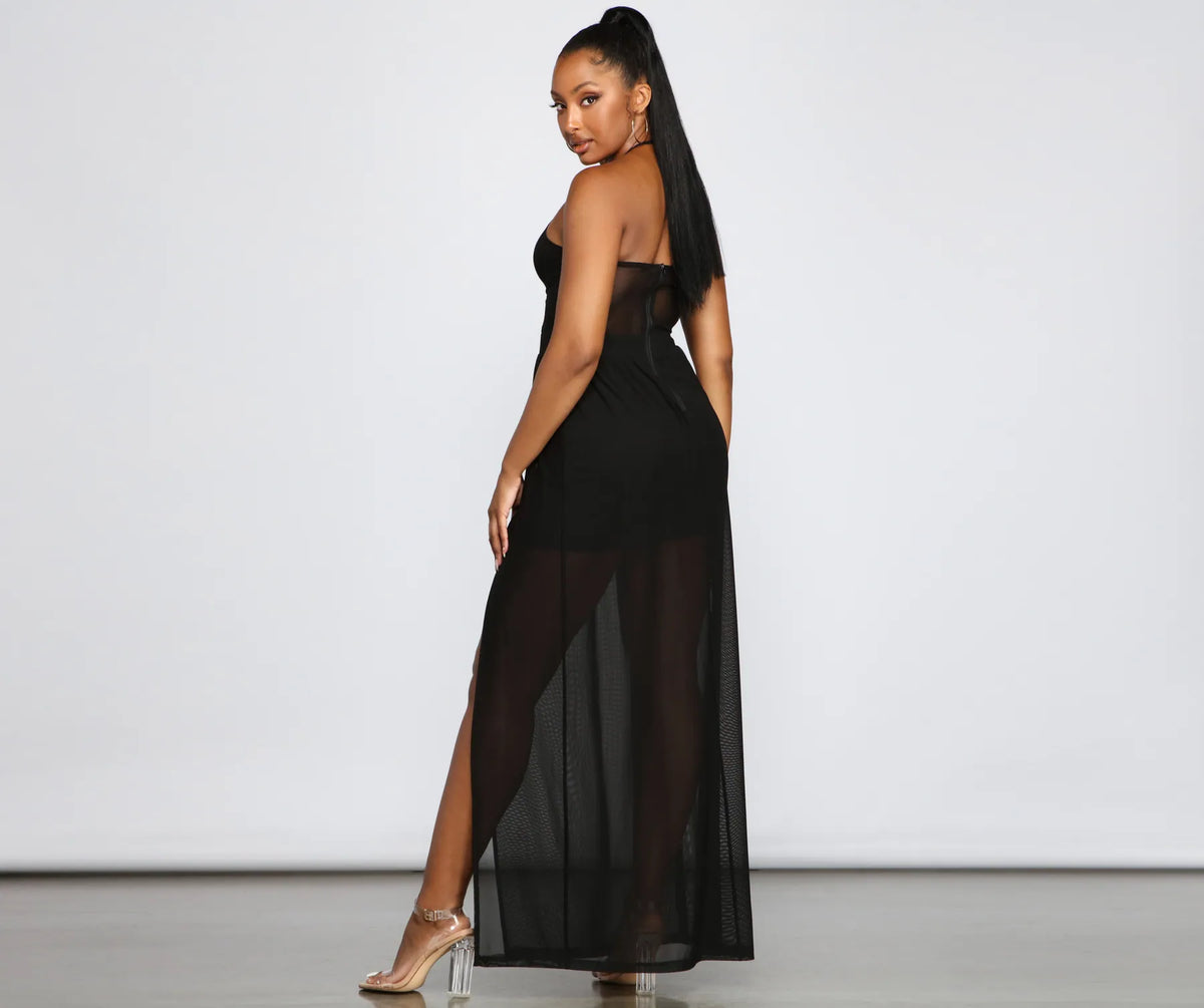 Sheer Appeal High Slit Halter Dress | Windsor Sheer Appeal High Slit Halter Dress | Windsor