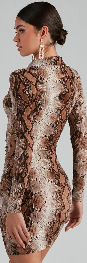 Stun In Snake Print Button-Down Dress