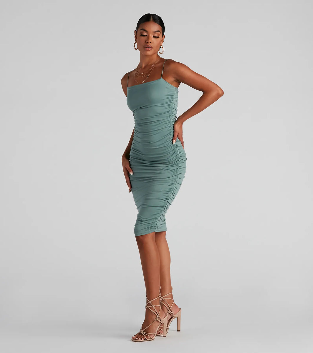 Level Up Ruched Knit Midi Dress | Windsor