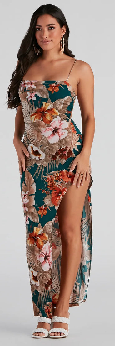 Tropical Flower Lattice Back Dress