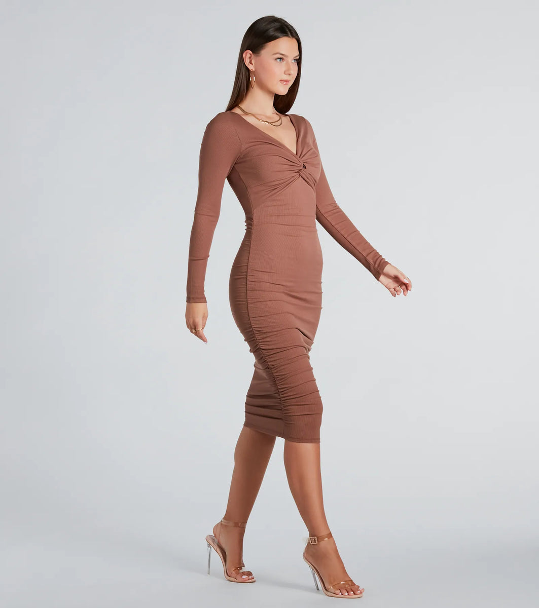 Fitted Twisted Cotton Midi Dress