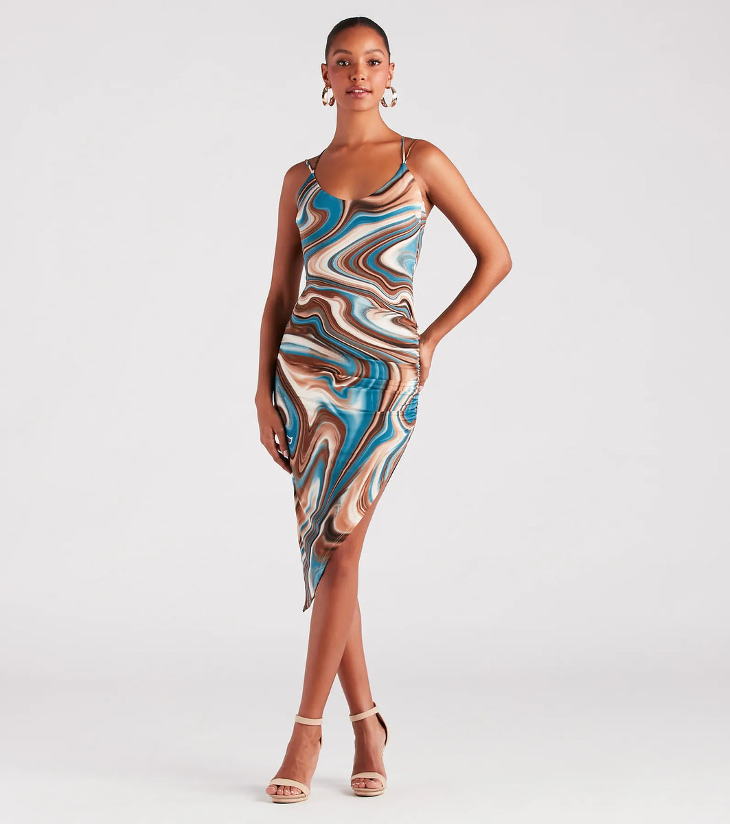 Swirls Of Attraction Strappy Marble Print Midi Dress | Windsor Swirls Of Attraction Strappy Marble Print Midi Dress | Windsor