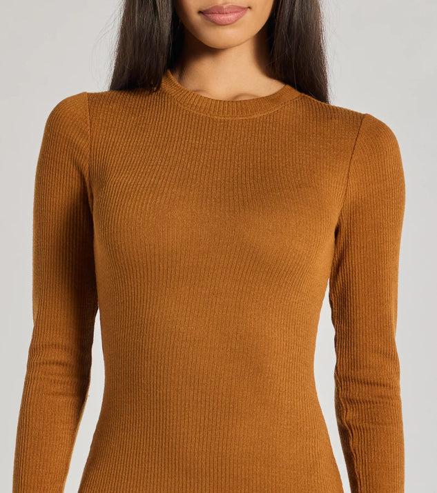 The All Things Cozy High Slit Knit Midi Dress is a cognac dress, an essential holiday or NYE dress that pairs chic style with versatility making it perfect for cocktail events, New Year's Eve parties, or as a winter wedding guest look.