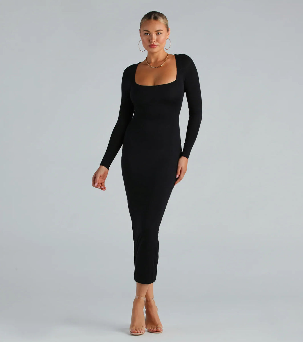 美品　完売品　SMOOTH OUT dress（BLACK）　サイズ1 Smooth Silhouette Long Sleeve Bodycon Maxi Dress | Windsor