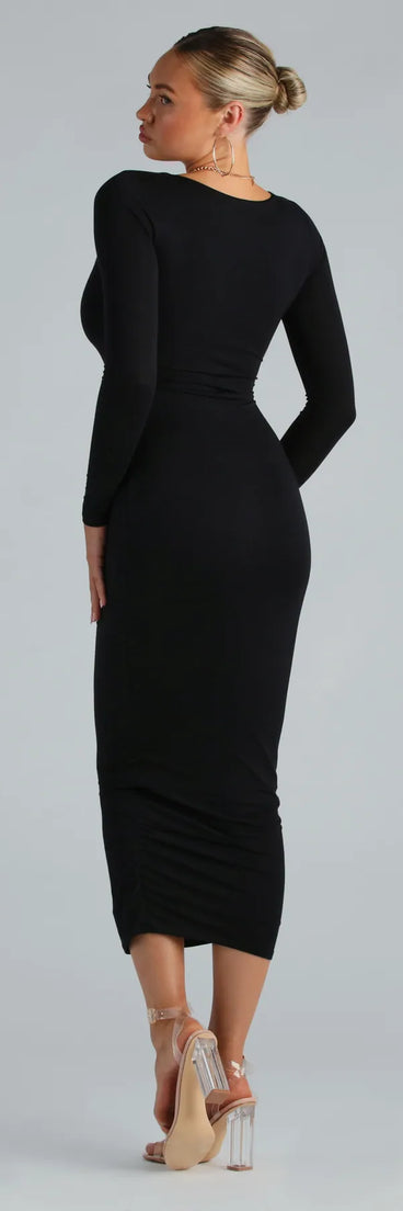 Smooth Silhouette Long Sleeve Bodycon Maxi Dress