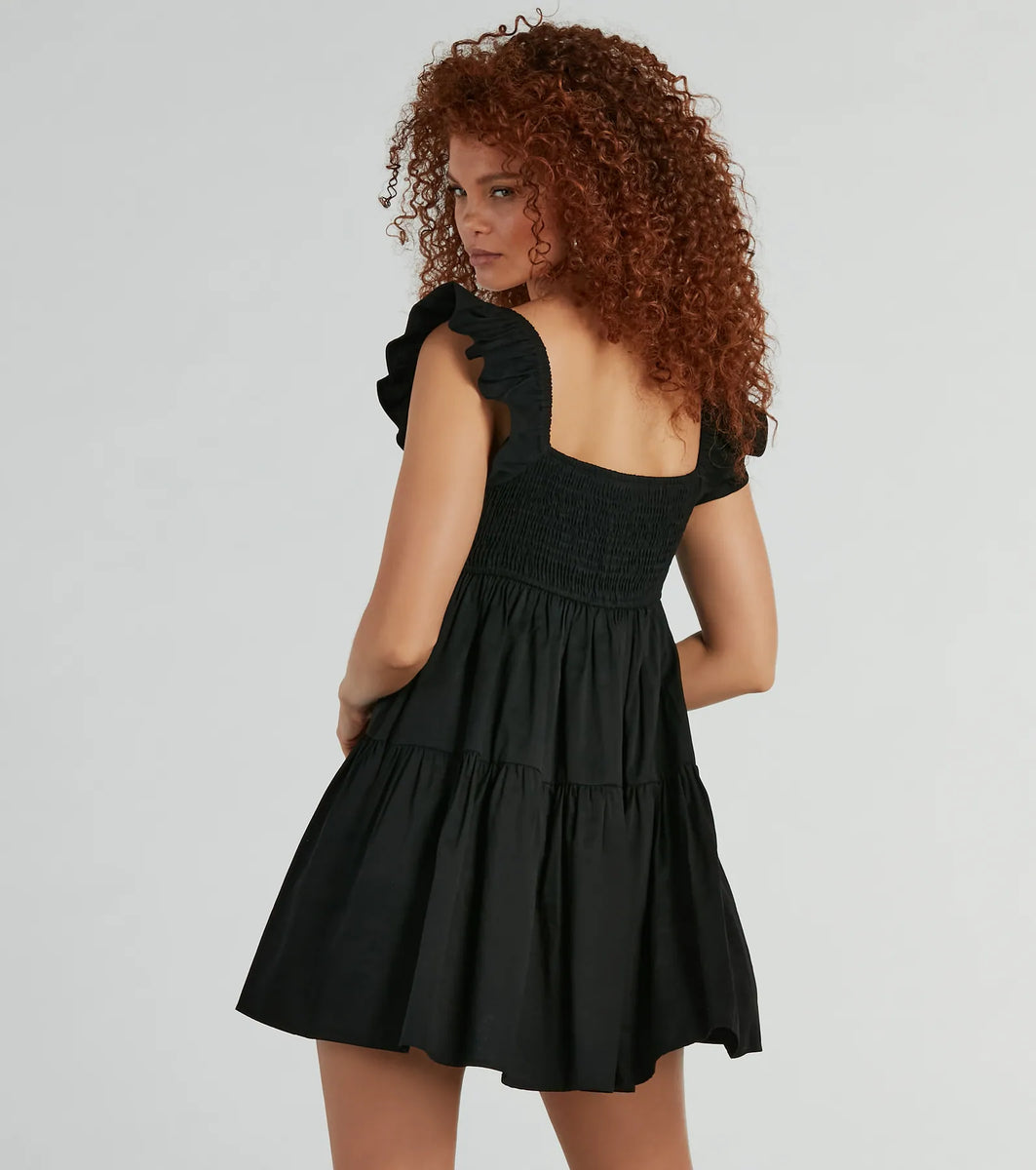 craving cotton ruffle babydoll dress Crispy Cotton Ruffleed Babydoll Dress Iris / L