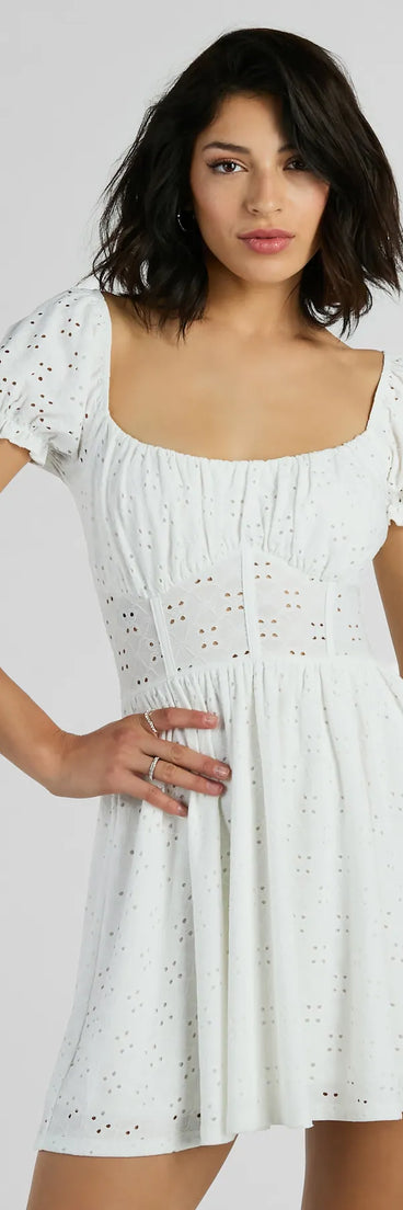 Charming Appeal Puff Sleeve Eyelet Knit Skater Dress