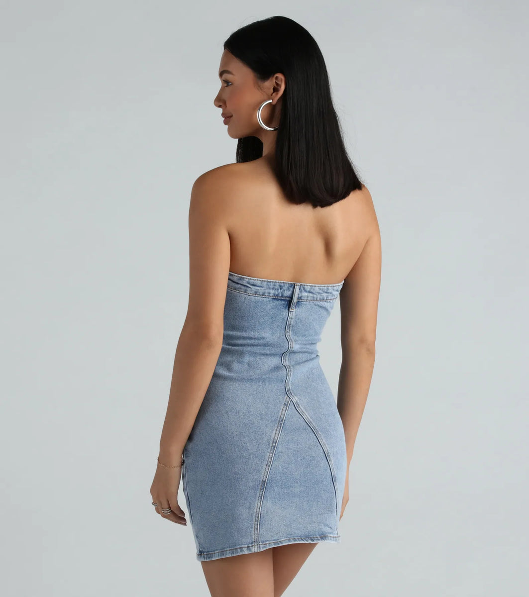 The 90s Are Calling Denim Strapless Mini Dress Windsor