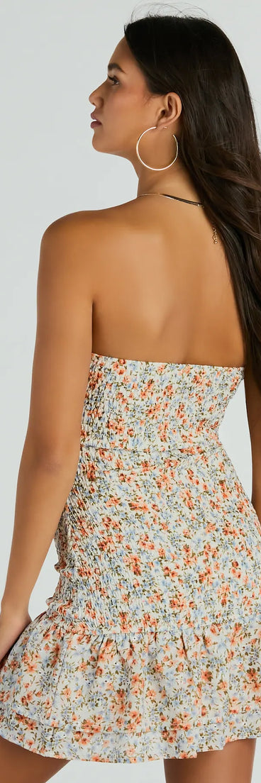 Whether you're headed to brunch or running errands, the Speechless Strapless Floral Ruffle Mini Dress in multi-color delivers effortless style in a breathable, go-to casual dress.