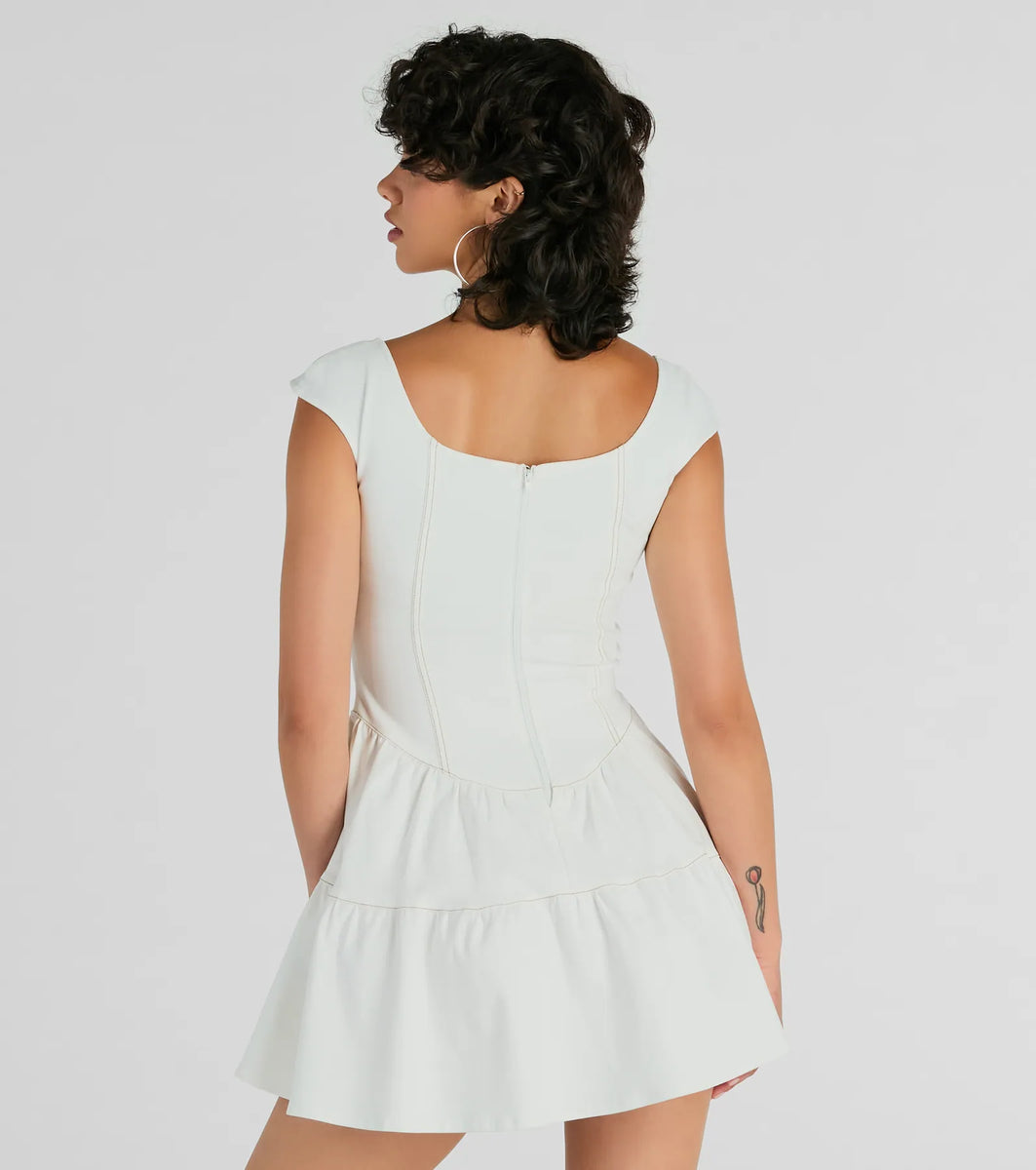 INSTANTFUNK★Summer Shirring Dress★美しいドレス人気早期完売 Trendsetting Effect Ruffled Denim Skater Dress | Windsor