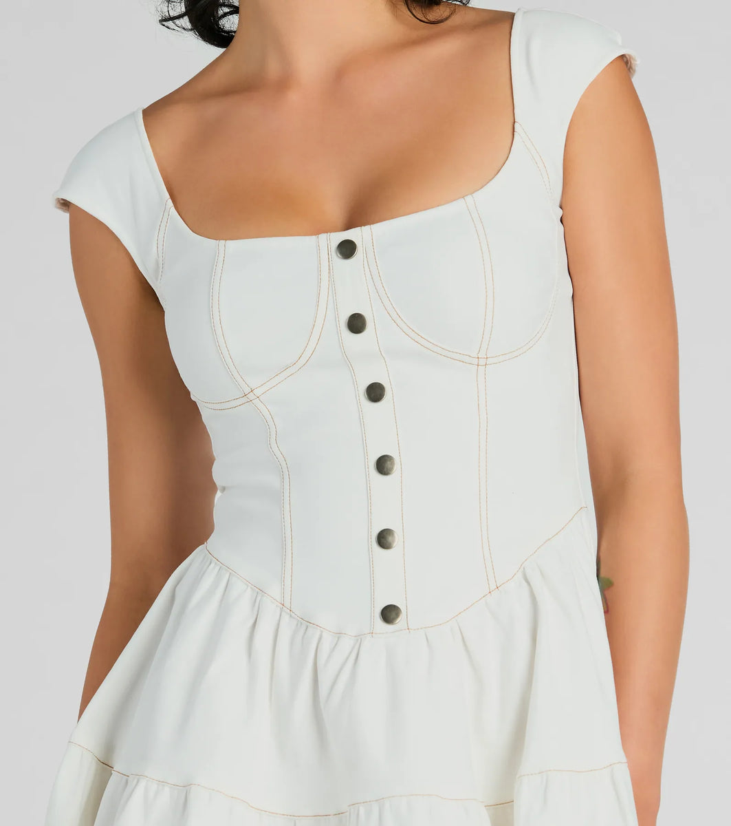 Trendsetting Effect Ruffled Denim Skater Dress | Windsor