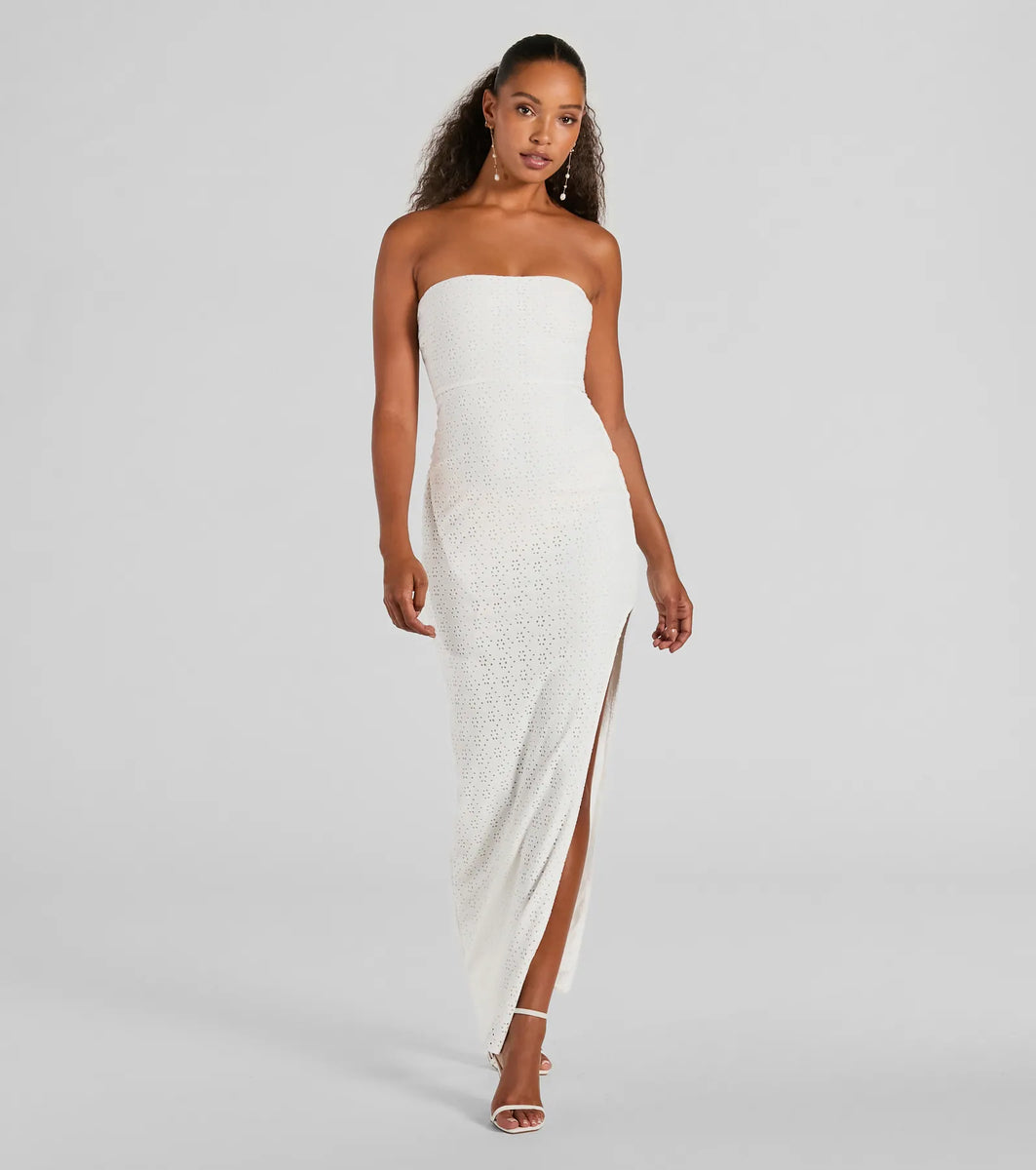 Tuscan Charm Strapless Slit Eyelet Maxi Dress & Windsor