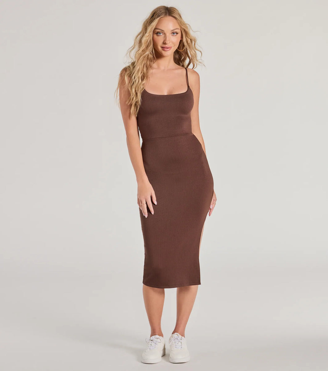Backless Cutout Slit Midi Dress main image 0