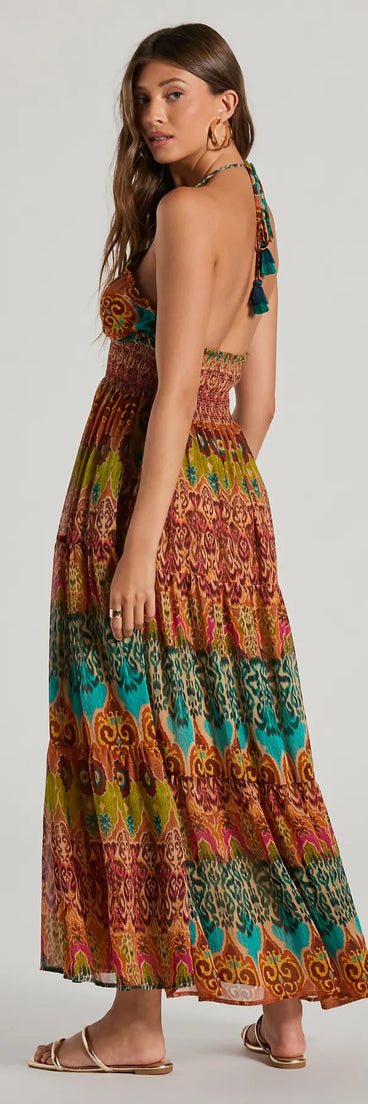Summer Dreams Halter V-Neck Boho Chiffon Maxi Dress