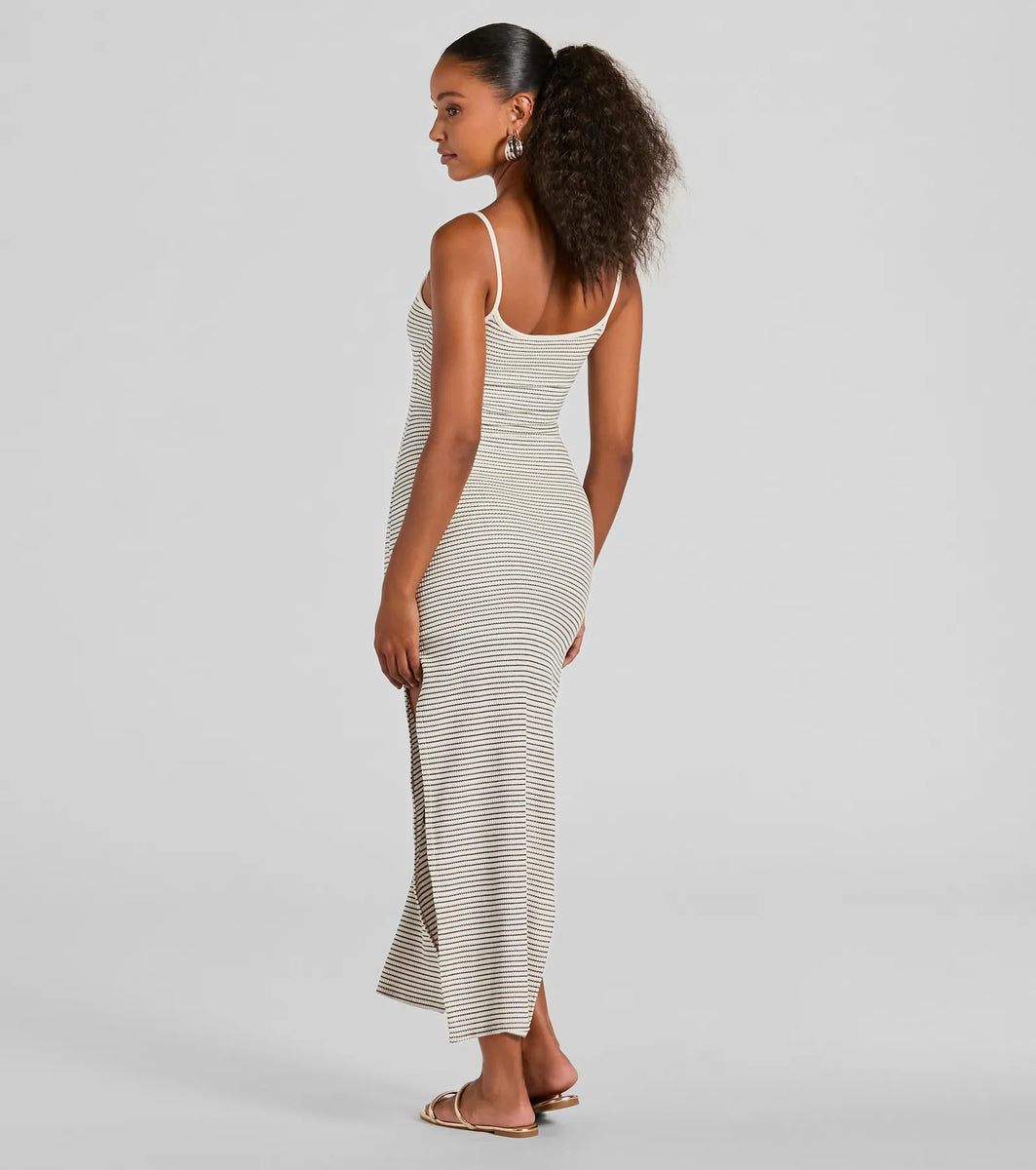 Weekend Vibes High Slit Striped Knit Maxi Dress | Windsor