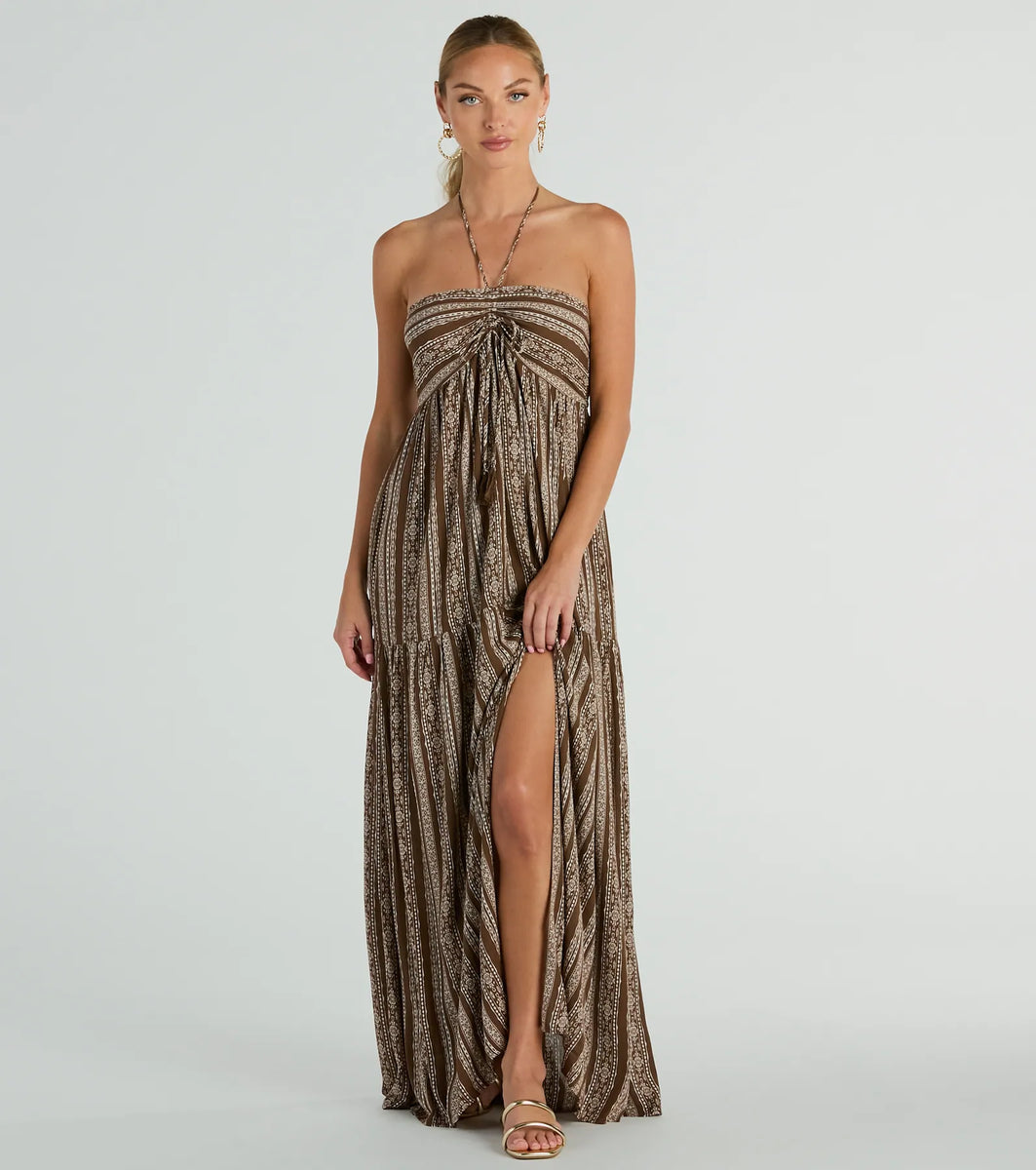 Desert Princess Halter Maxi Dress With Pockets | Windsor