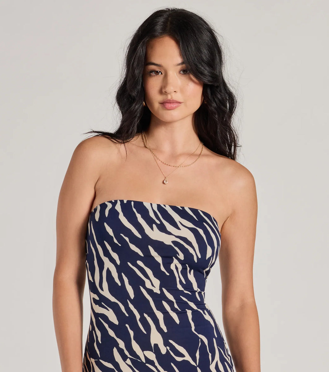 Wild For Style Strapless Zebra Print Midi Dress | Windsor Wild For Style Strapless Zebra Print Midi Dress | Windsor
