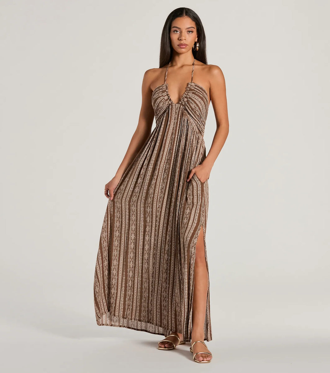 FELICITY™ – Chic Boho Halter Tiered Maxi Dress