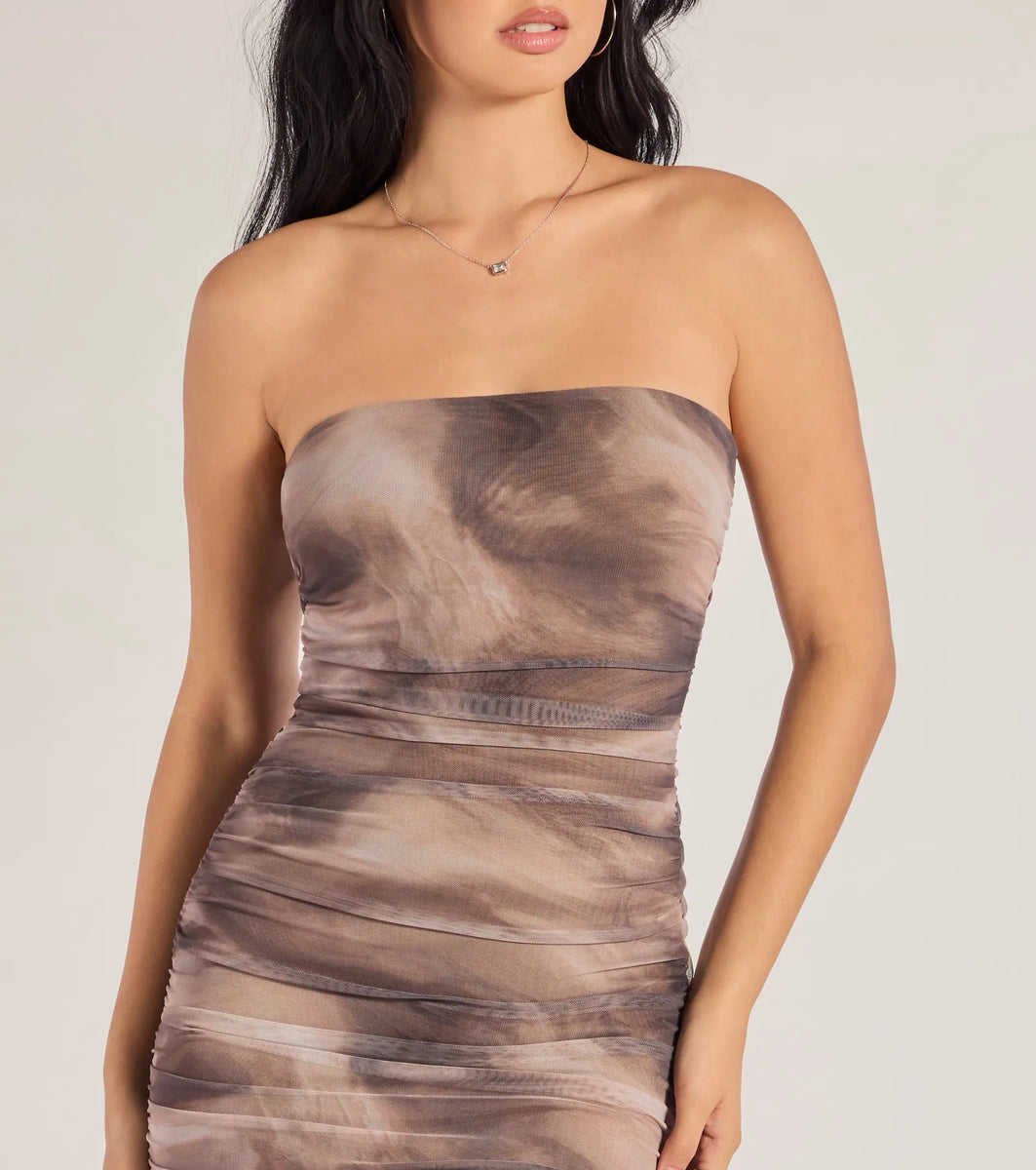 Mesmerizing Glam Abstract Ruched Midi Dress | Windsor Mesmerizing Glam Abstract Ruched Midi Dress | Windsor