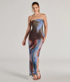 Make a statement in the Chic Showstopper Abstract Print Mesh Maxi Dress, a multi-color bodycon dresses that blends unique design details with a tight silhouette for a head-turning holiday or New Year's eve dress.