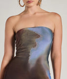Make a statement in the Chic Showstopper Abstract Print Mesh Maxi Dress, a multi-color bodycon dresses that blends unique design details with a tight silhouette for a head-turning holiday or New Year's eve dress.