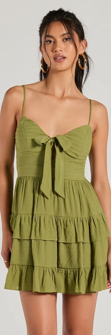The So Effortless Tie-Front Ruffled Skater Dress is your new go-to olive green dress—effortless, versatile, and made to update your fall style in seconds.