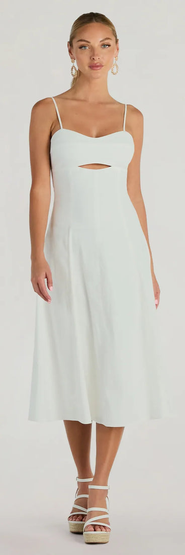 The Flawless Beauty Cutout A-Line Midi Dress is your new go-to ivory dress—effortless, versatile, and made to update your fall style in seconds.