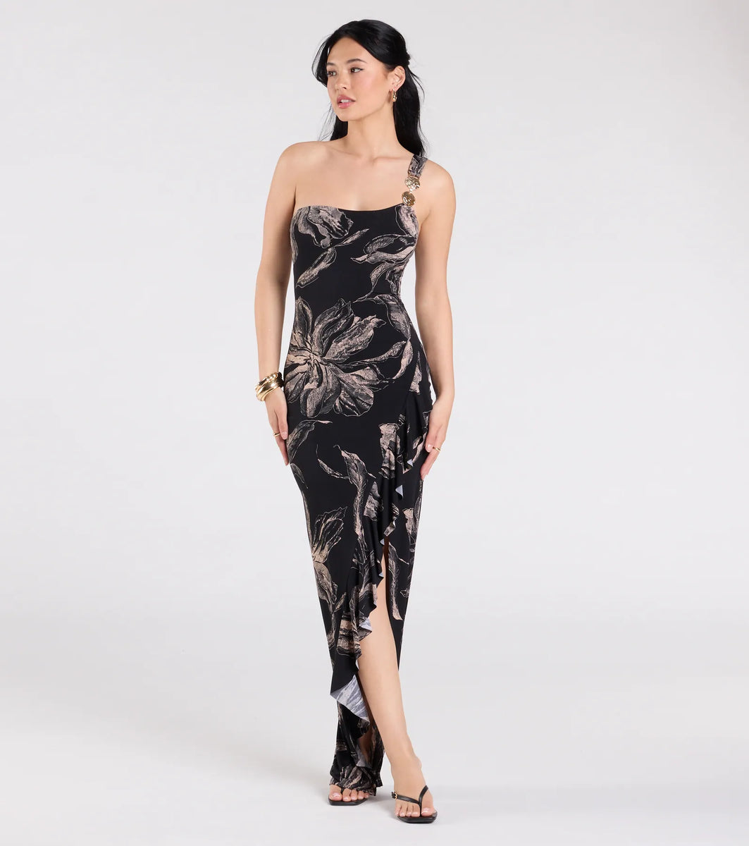 ワンピース SIIILON Lightly dress Solare One Shoulder Midi Dress | Tangerine/Black | Dresses