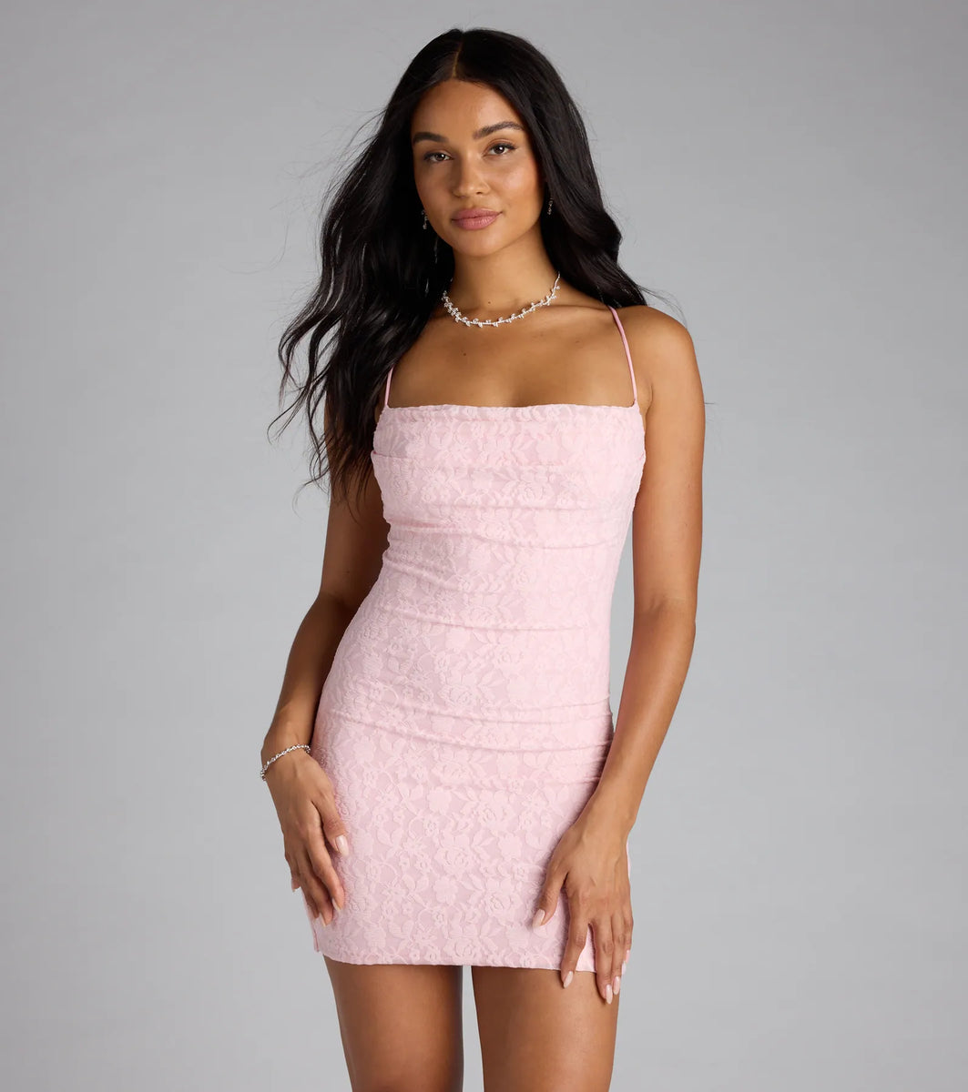 Get A Pic Lace-Up Lace Mini Dress | Windsor Get A Pic Lace-Up Lace Mini Dress | Windsor