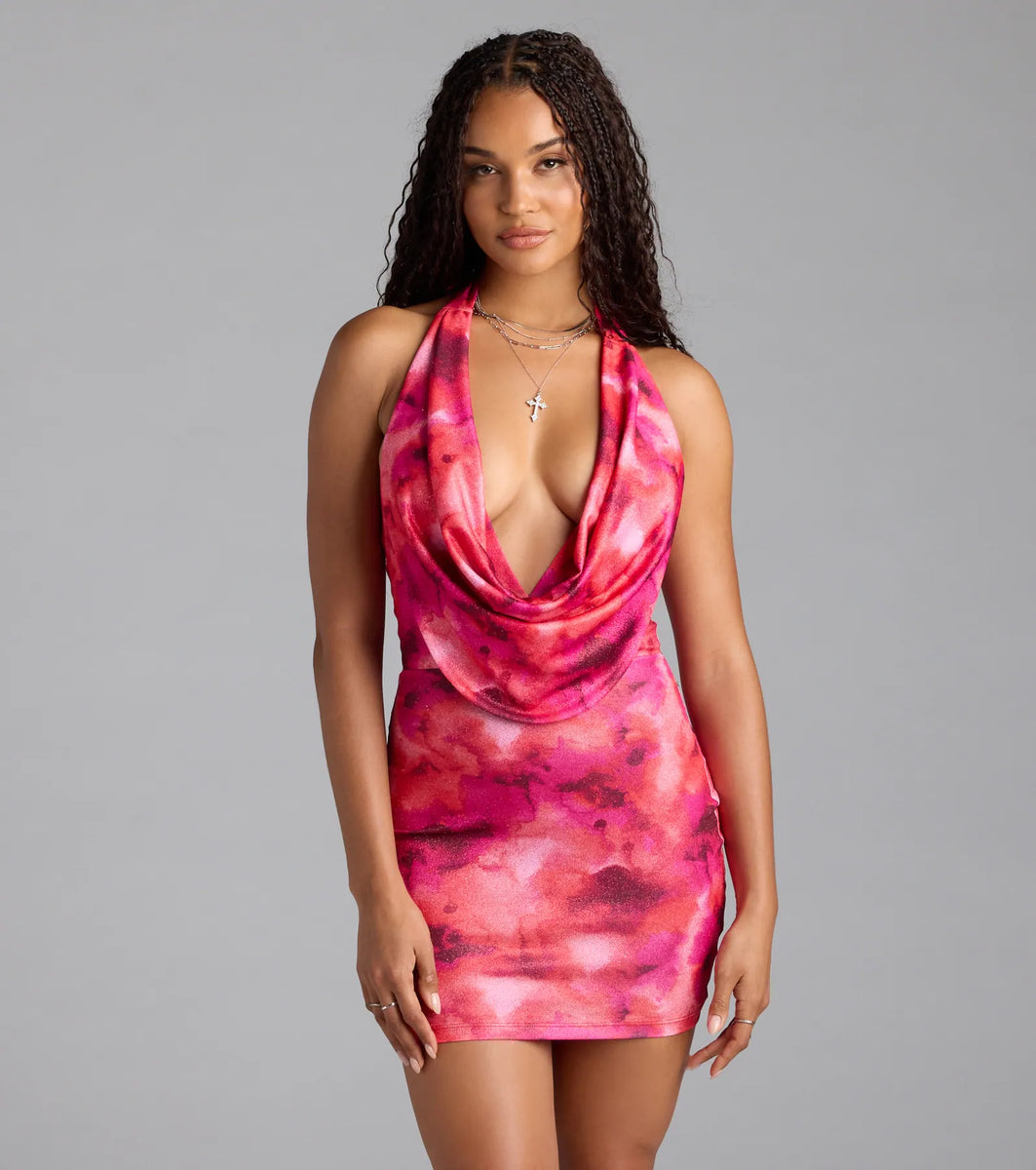 Glitzy Fab Abstract Print Halter Mini Dress | Windsor Glitzy Fab Abstract Print Halter Mini Dress | Windsor