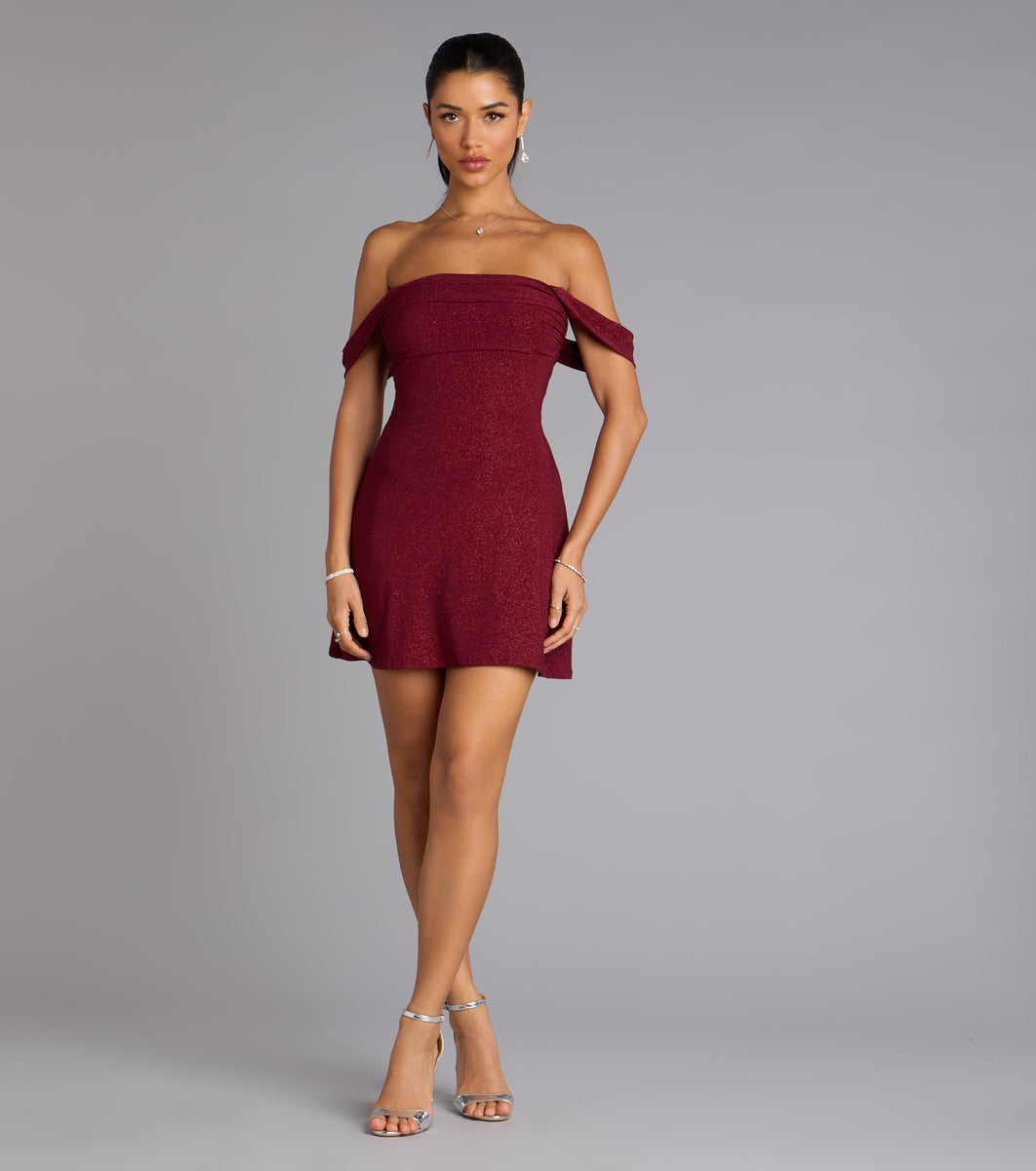 burgundy off the shoulder mini dress Off-Shoulder Tight Mini Homecoming Dress