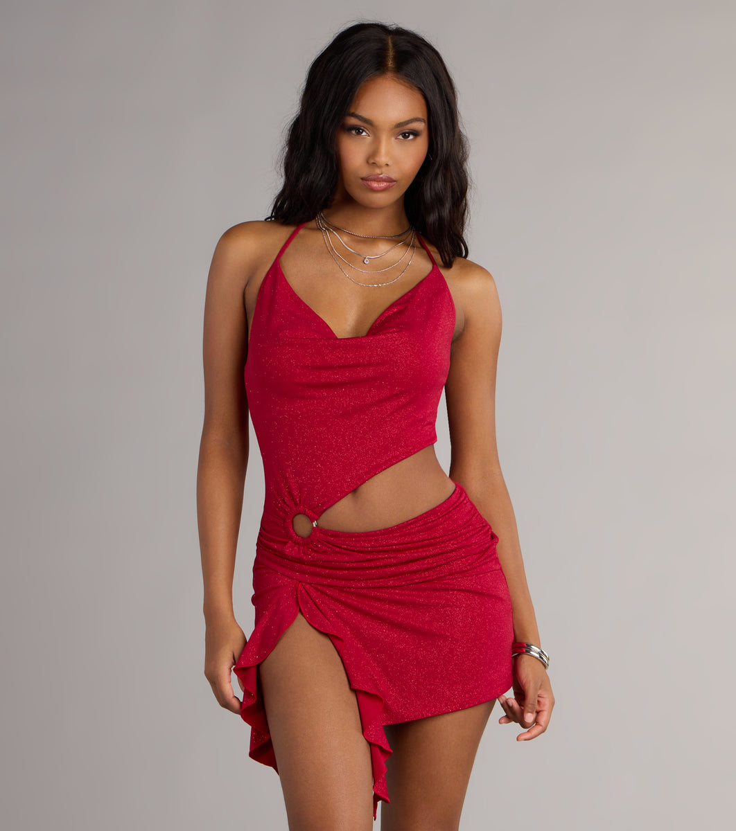 All Eyes On You Glitter Knit Cutout Mini Dress | Windsor