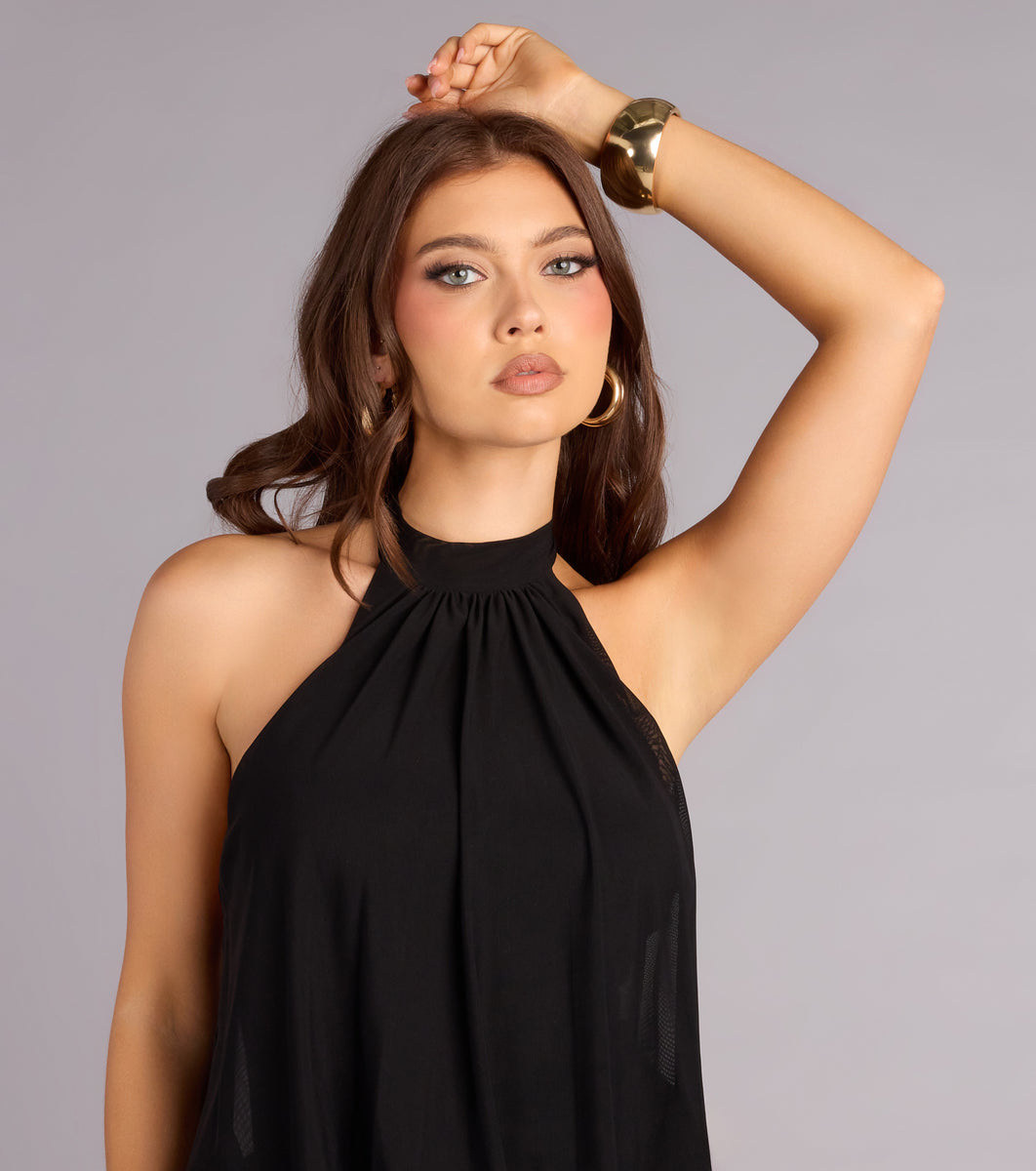 halter top dress black Black Halter Neck Twist Front Dress - High Slit main image 1