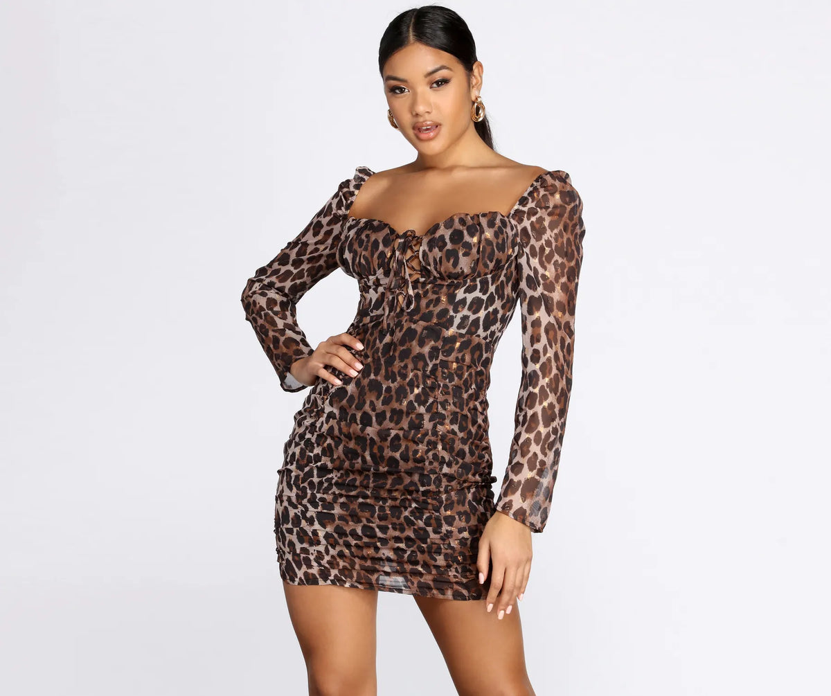 Metallic Leopard Ruched Mini Dress | Windsor