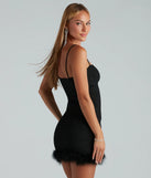 The Party Vibes Glitter Marabou Mini Dress is a mini dress in white, perfect for an above-the-knee holiday party dress or a stylish NYE look, with a short hemline designed to make a winter statement.