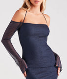 Dance Fever Glitter Mesh Off-The-Shoulder Dress