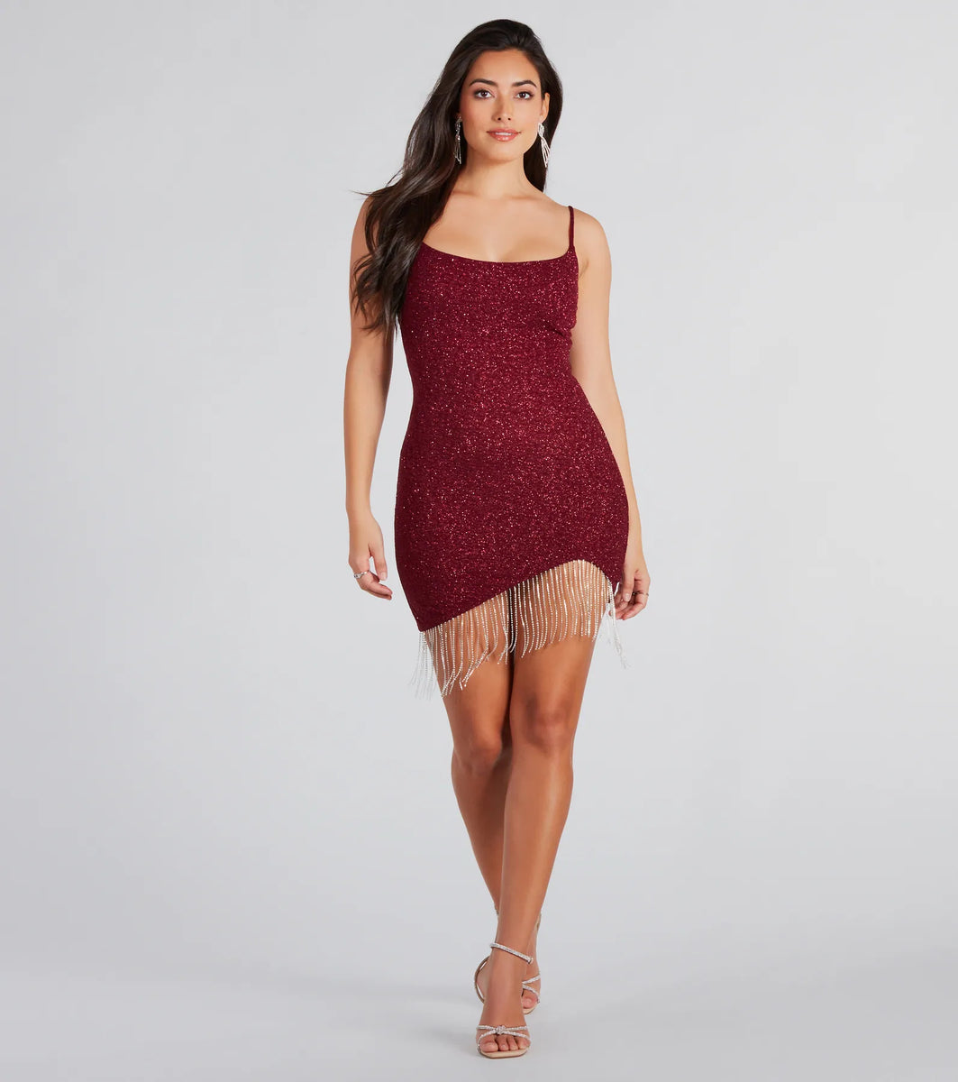 Make You Strut Glitter Rhinestone Fringe Mini Dress | Windsor
