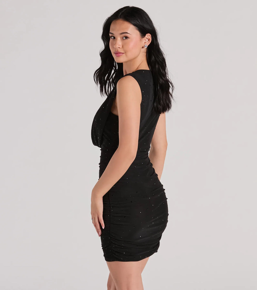 Speechless Admirers Cowl Neck Rhinestone Mini Dress | Windsor