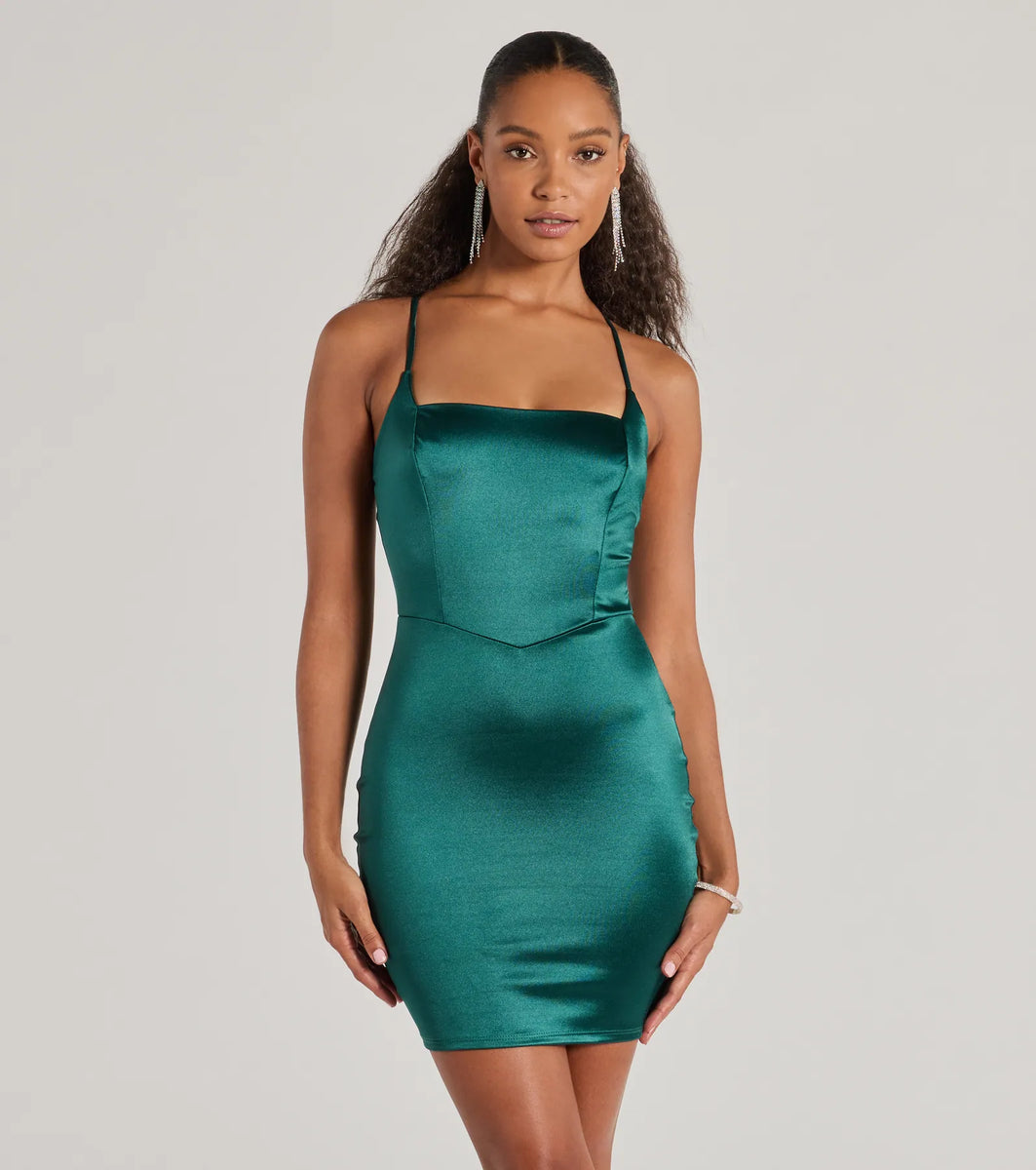 Adding Elegance Bodycon Satin Mini Dress | Windsor Adding Elegance Bodycon Satin Mini Dress | Windsor