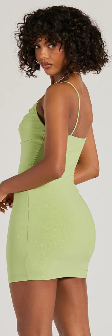 Revamp your 2025 wardrobe with this chic addition, the Unreal Sparkle Sleeveless Bodycon Glitter Mini Dress in lime green, perfect for elevating your style in the new year.