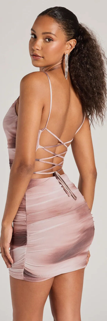 Revamp your 2025 wardrobe with this chic addition, the Chic Trends Lace-Up Abstract Mini Dress in natural, perfect for elevating your style in the new year.