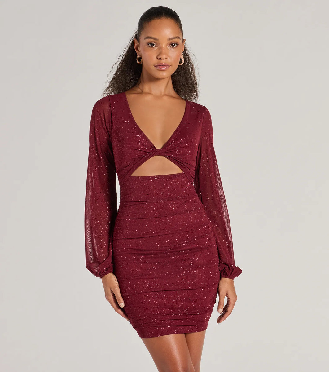 City Vibe One-Shoulder Glitter Fit-And-Flare Mini Dress